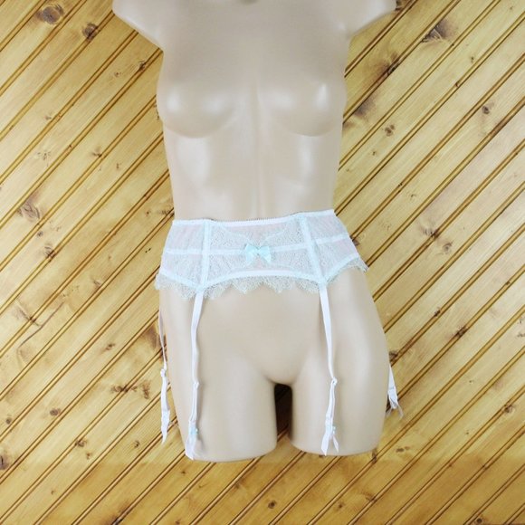 Victoria's Secret Garter Belt White Mint Green Chantilly Lace XS Wedding P57 - Picture 9 of 9